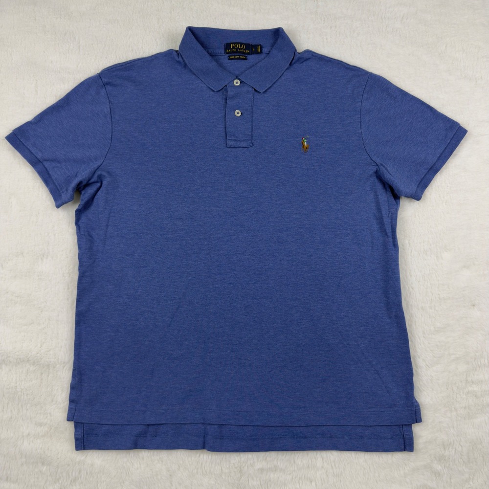 Polo Ralph Lauren Mens Blue Pima Soft Touch Cotton Short Sleeve Polo Shirt L